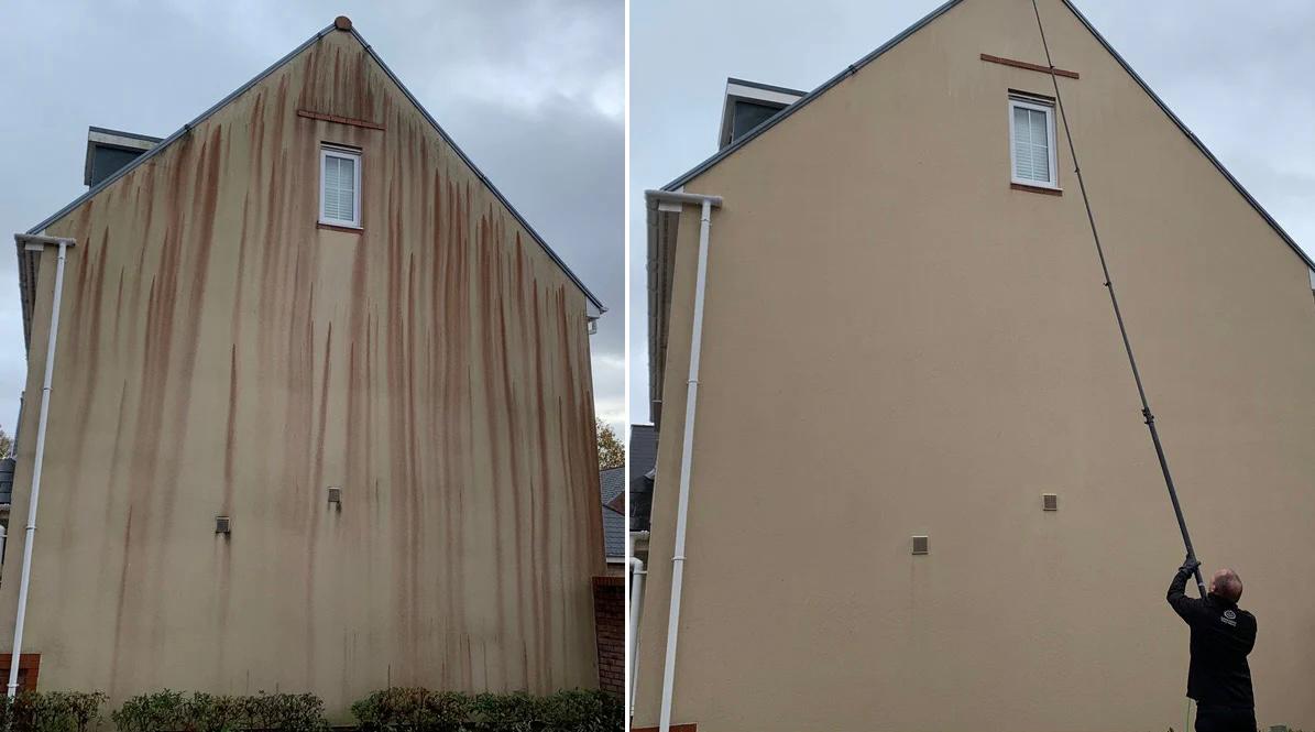 House facade steam cleaning before and after